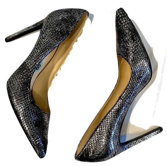 NINE WEST Tatiana Metallic Charcoal Gray 4” Dress Pumps Holiday Shoes Size 8.5 - Picture 5 of 8